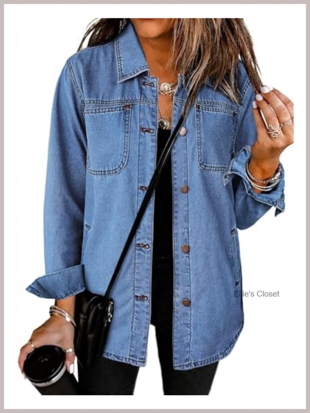Women's Denim Jacket Long Sleeve Button Down Shacket with Pockets